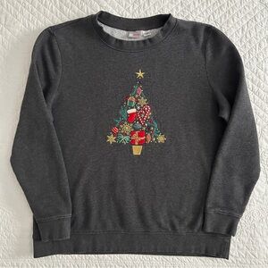 Vintage Embroidered Christmas Tree Holiday Sweatshirt Pullover Crewneck